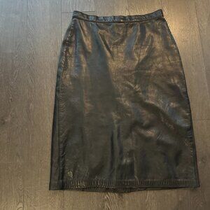 vintage black leather skirt size small / medium - a line / midi